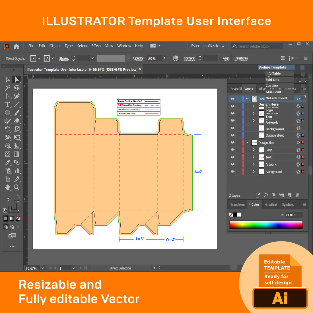 Auto Lock Box And Box Dieline Template preview image.