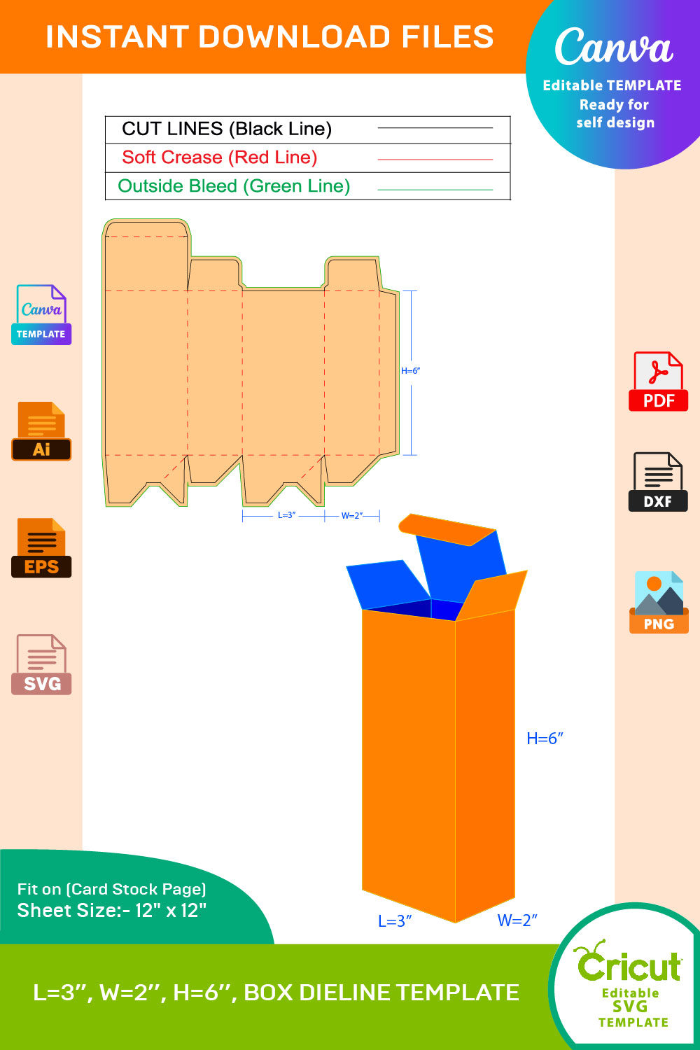 Auto Lock Box And Box Dieline Template pinterest preview image.