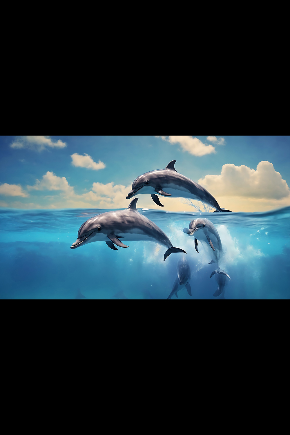 beautiful bottlenose dolphins jumping out of sea with clear blue water on sunny day ai generated 556