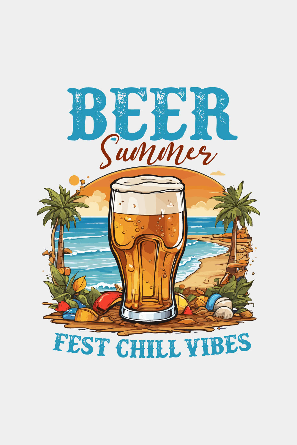 Summer Beer Beach T-shirt Design pinterest preview image.