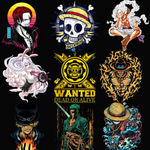 Best selling 25 design anime bundles One Piece straw hat pirates luffy Tshirt Design Bundle cover image.