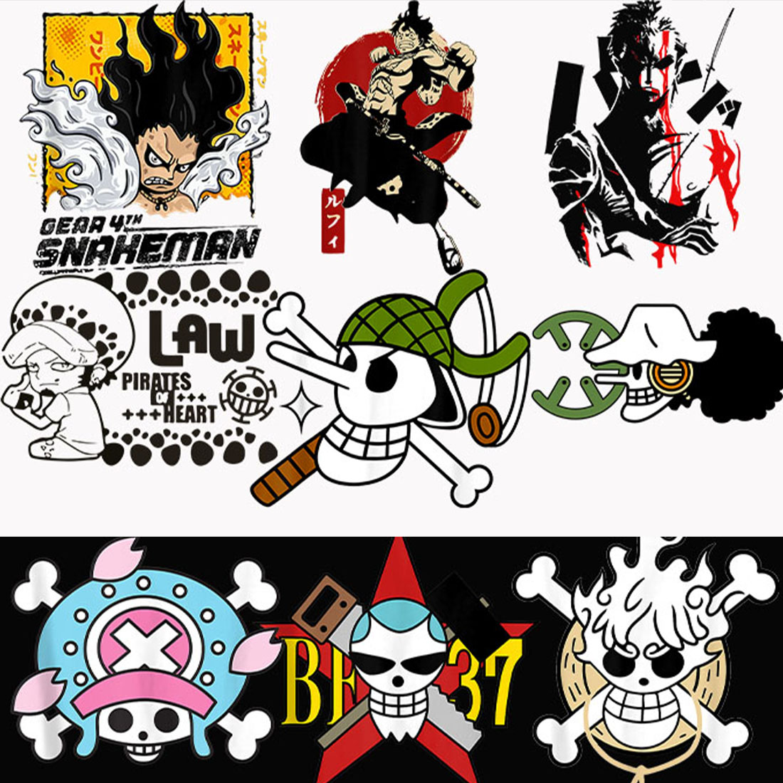 Best selling 25 design anime bundles One Piece straw hat pirates luffy  Tshirt Design Bundle