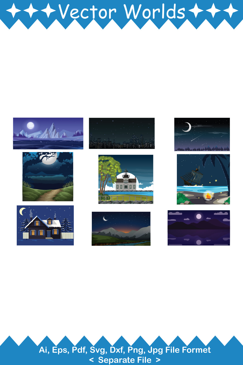 Night Scenery SVG Vector Design pinterest preview image.