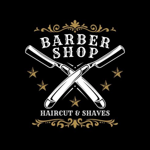 Black Brown Vintage Barber Shop Logo Template cover image.