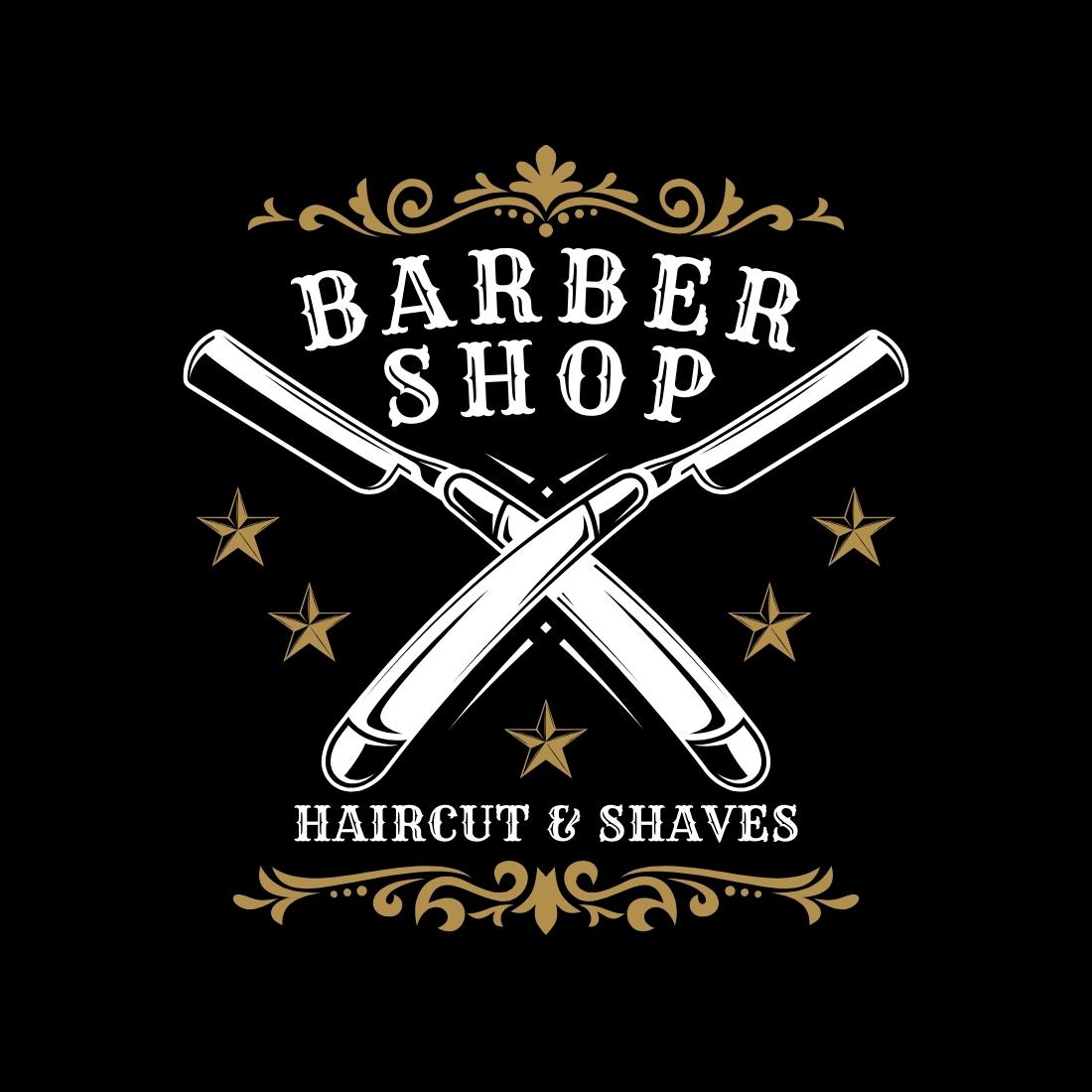 Black Brown Vintage Barber Shop Logo Template cover image.