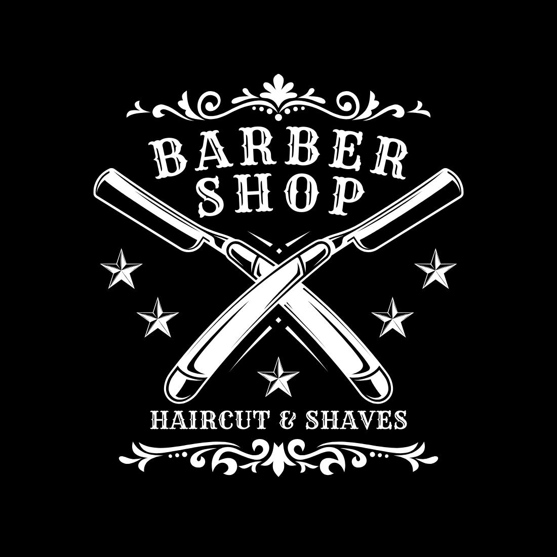 Black Brown Vintage Barber Shop Logo Template preview image.