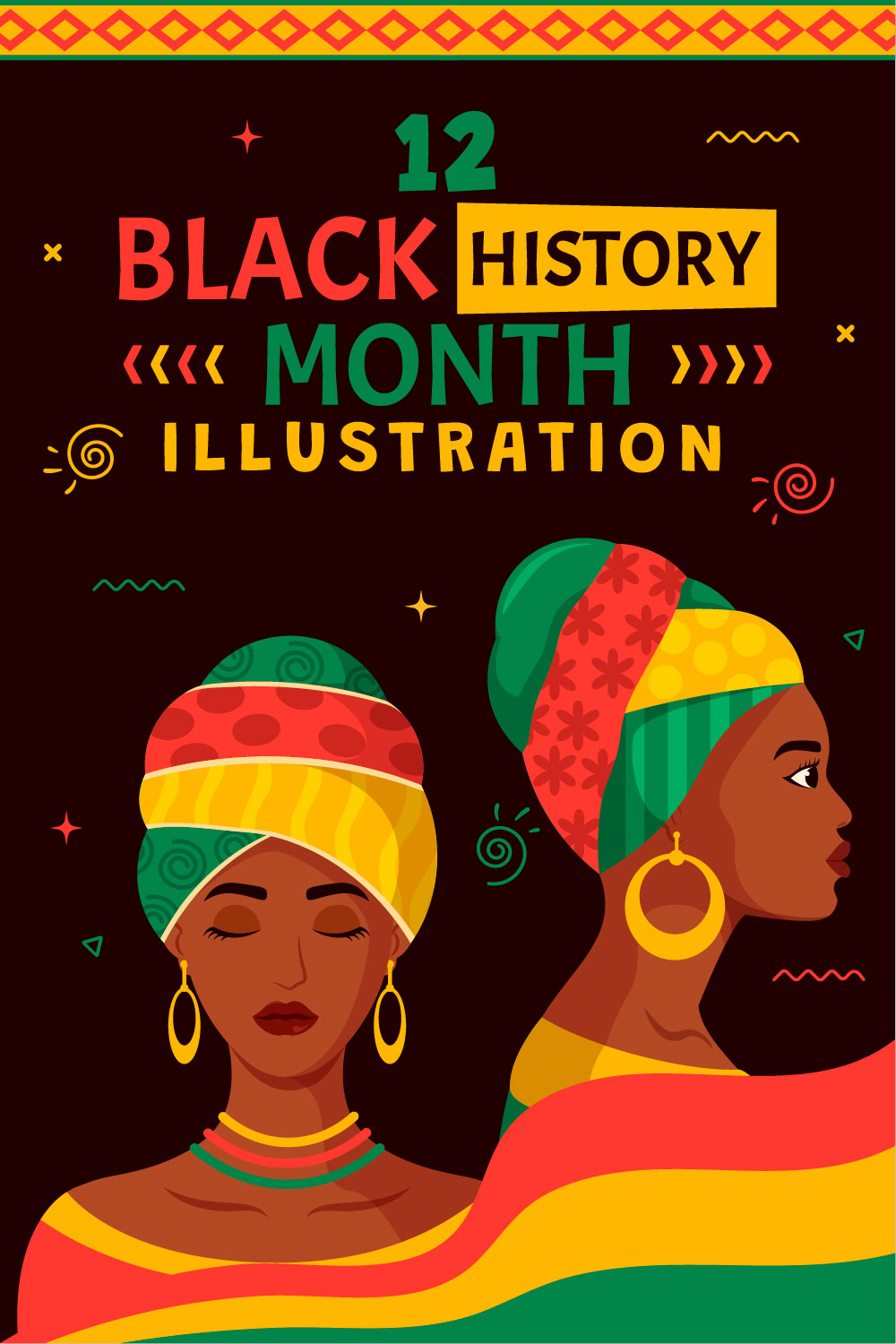 12 Black History Month Illustration pinterest preview image.
