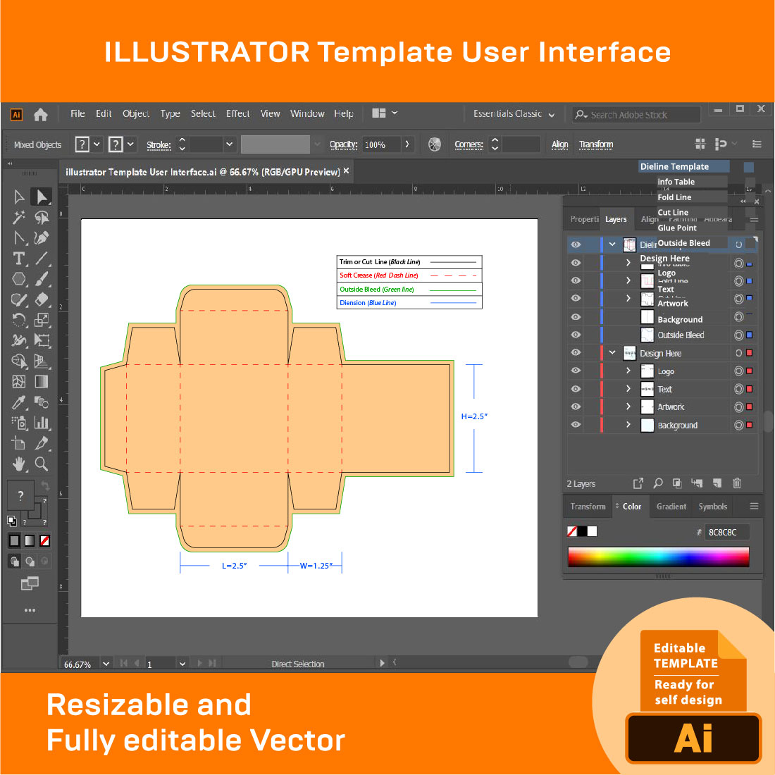 Box Packaging Dieline Template Box preview image.