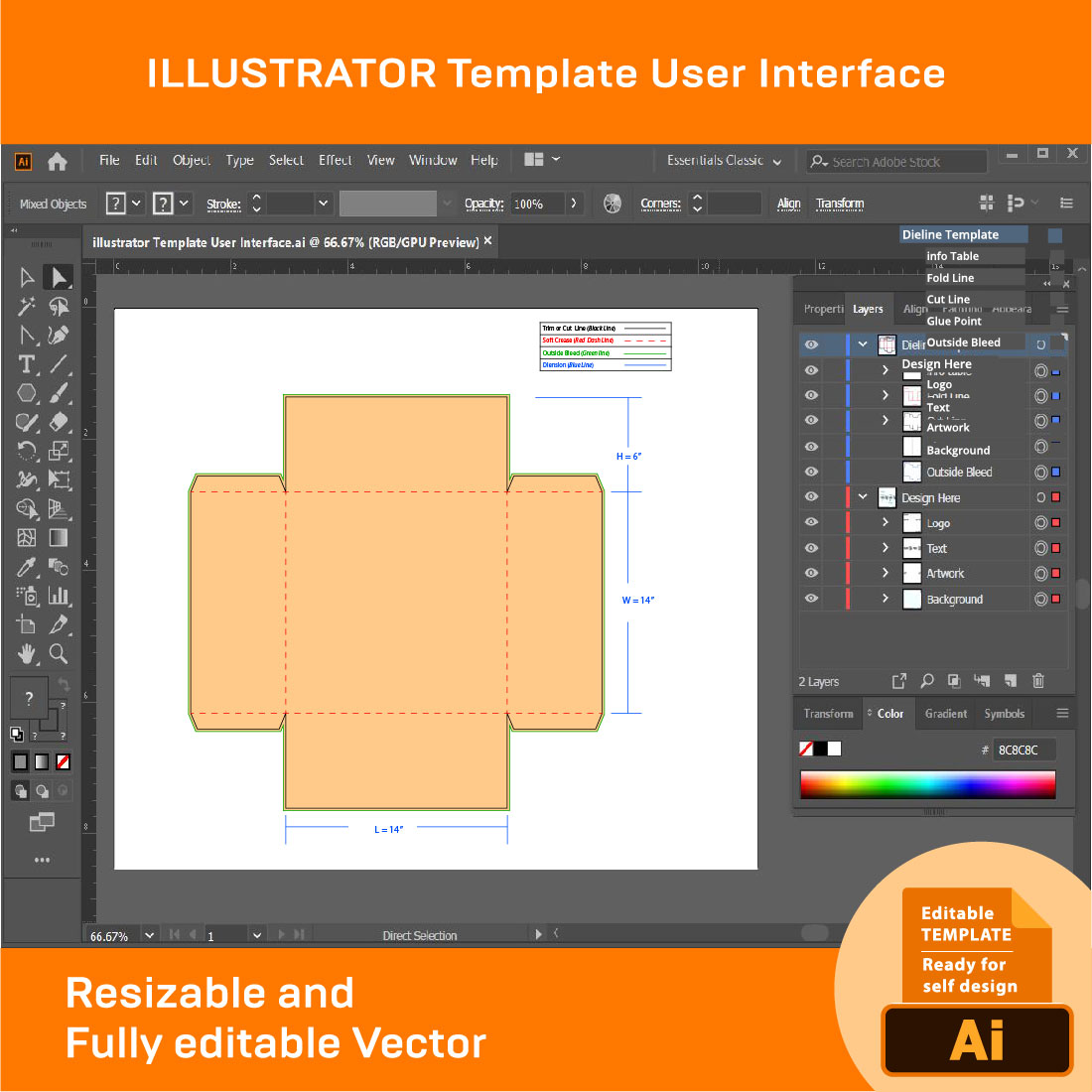 Box With Lid, Dieline Template, SVG, EPS, PDF, DXF, Ai, PNG, JPEG preview image.