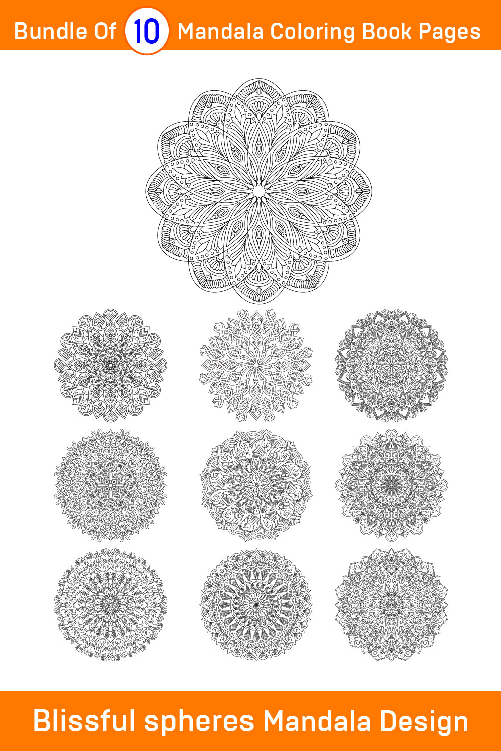 Bundle of 10 Blissful spheres Mandala Coloring Book Pages pinterest preview image.