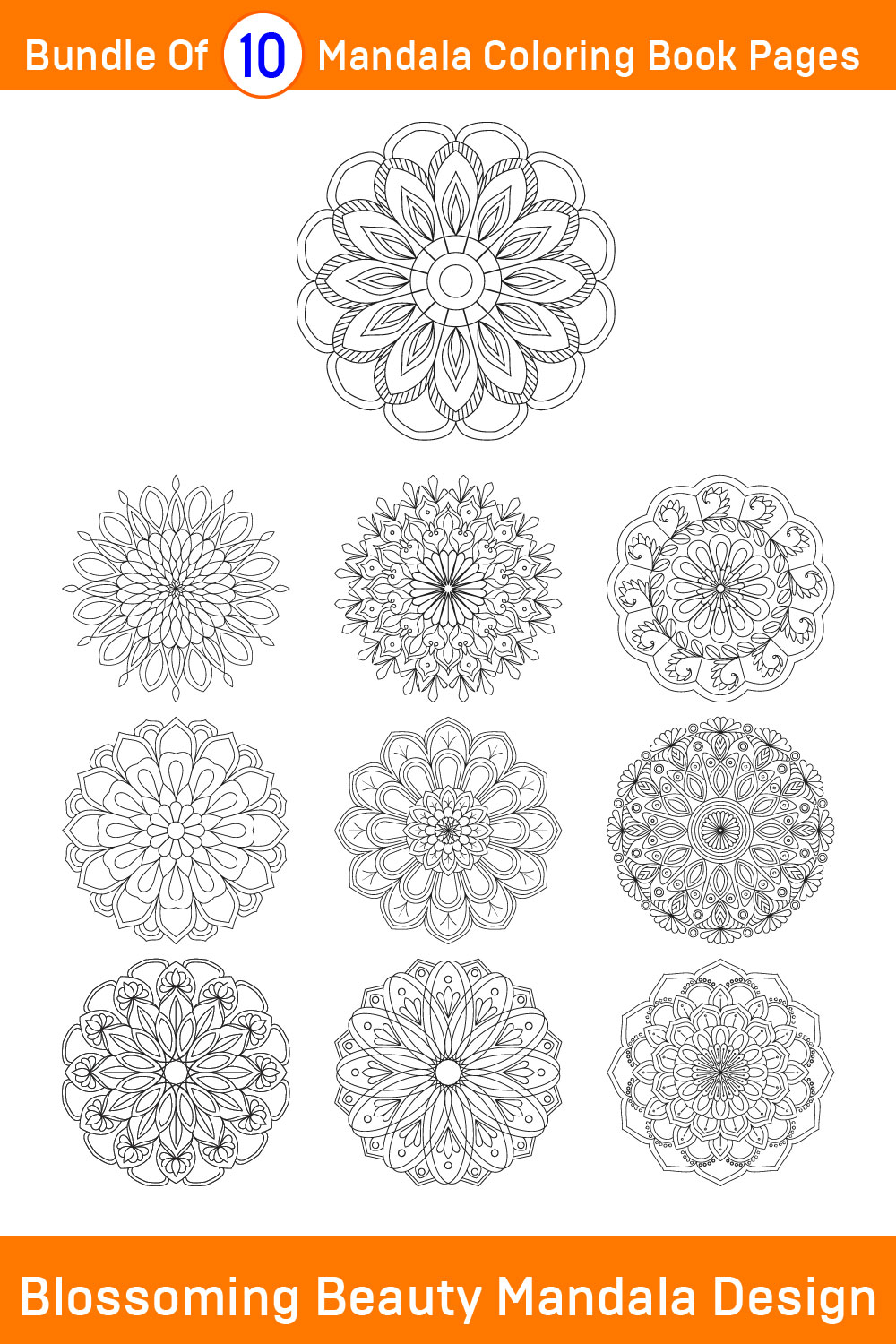 Bundle of 10 Blossoming Beauty Mandala Coloring Book Pages pinterest preview image.