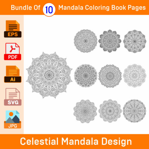Bundle of 10 Celestial Mandala for KDP Coloring Book interior Pages cover image.