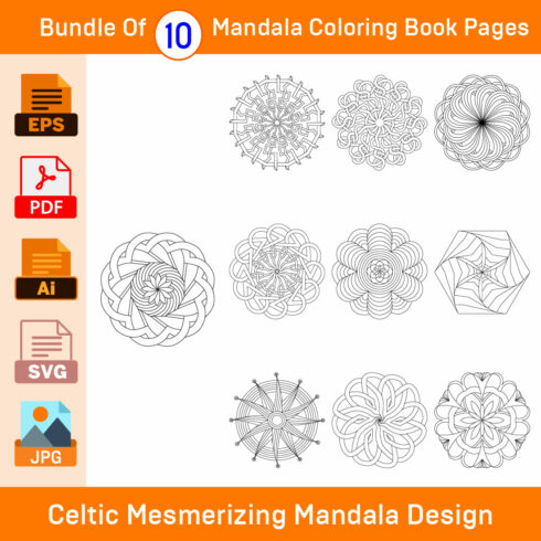 Bundle of 10 Celtic Knot Mandala for KDP Colouring Book interior Pages cover image.