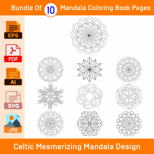 Bundle of 10 Celtic Mesmerizing Mandala for KDP Colouring Book interior Pages cover image.