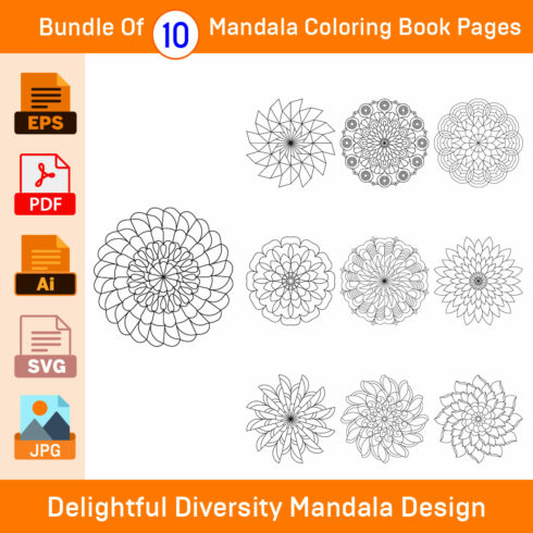 Bundle of 10 Delightful Diversity Mandala for KDP Coloring Book interior Pages cover image.