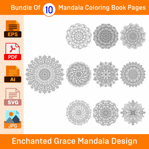 Bundle of 10 Enchanted Grace Mandala for KDP Coloring Book interior Pages cover image.