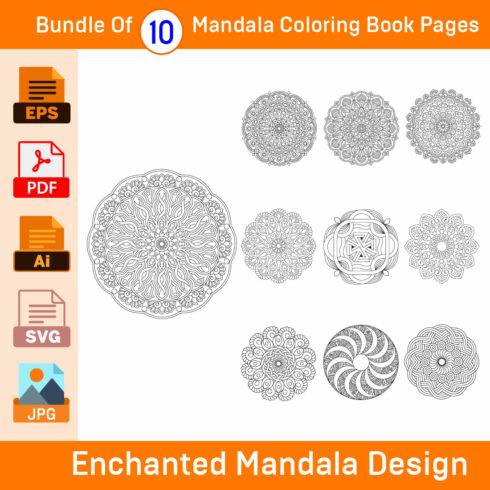 Bundle of 10 Enchanted Mandala for KDP Coloring Book interior Pages cover image.