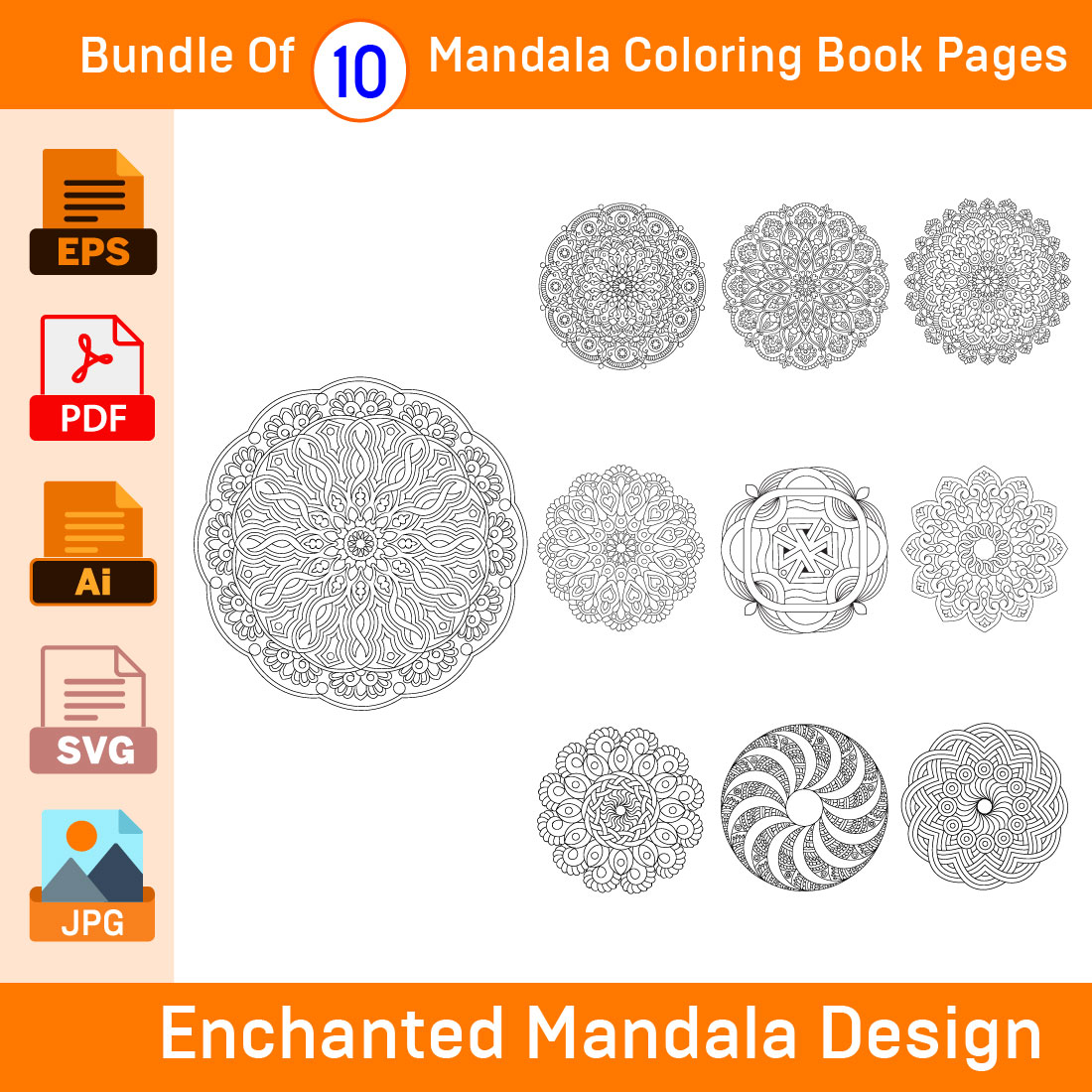 Bundle of 10 Enchanted Mandala for KDP Coloring Book interior Pages cover image.