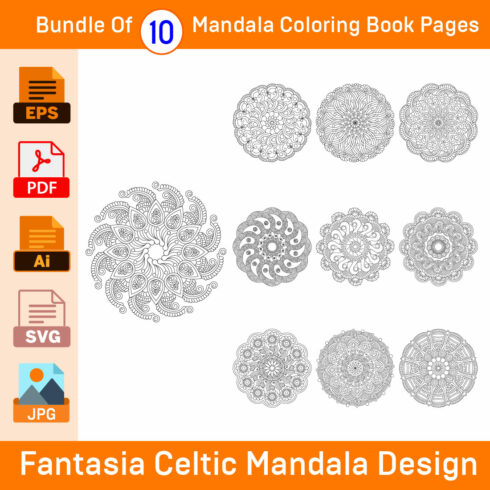 Bundle of 10 Fantasia Celtic Mandala for KDP Coloring Book interior Pages cover image.