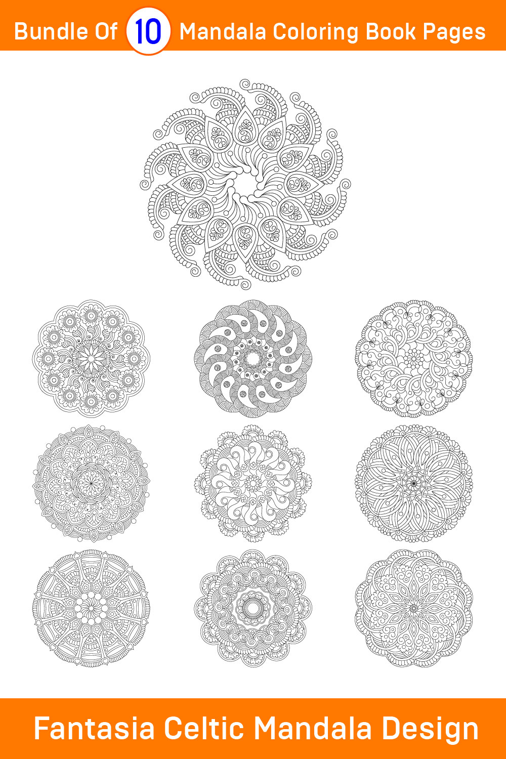 Bundle of 10 Fantasia Celtic Mandala for KDP Coloring Book interior Pages pinterest preview image.