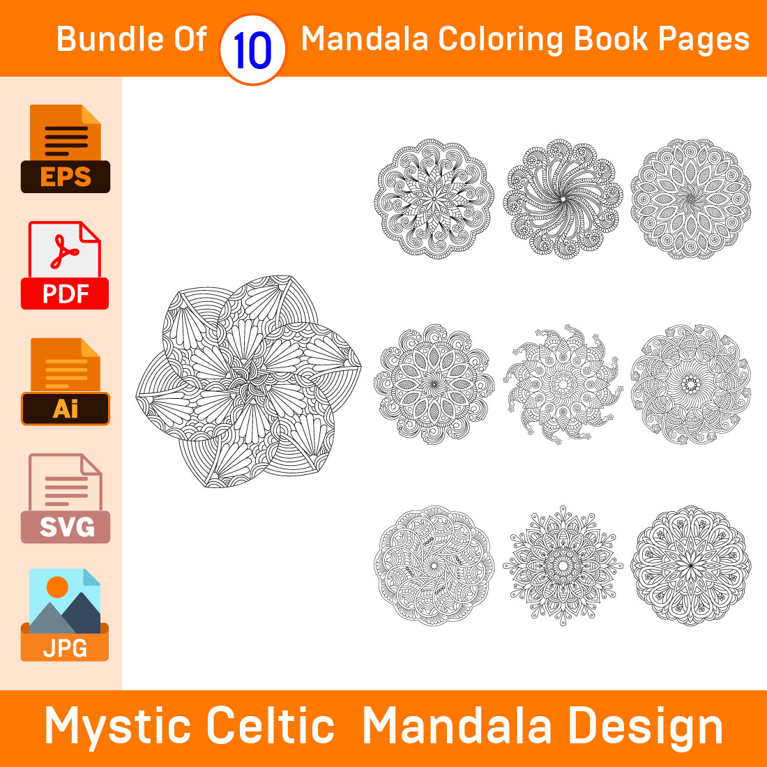Bundle of 10 Tranquil Gardens Mandala Coloring Book Pages. - MasterBundles