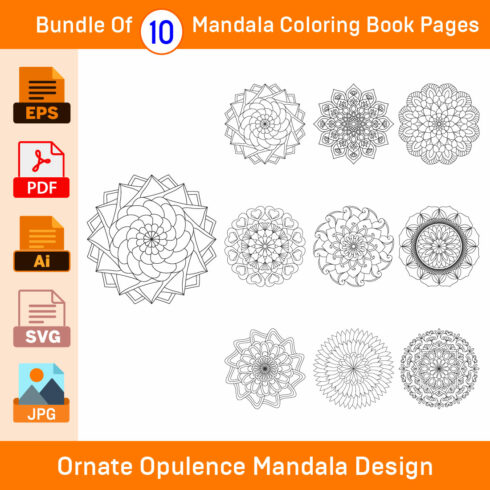 Bundle of 10 Ornate Opulence Mandala for KDP Coloring Book interior Pages cover image.
