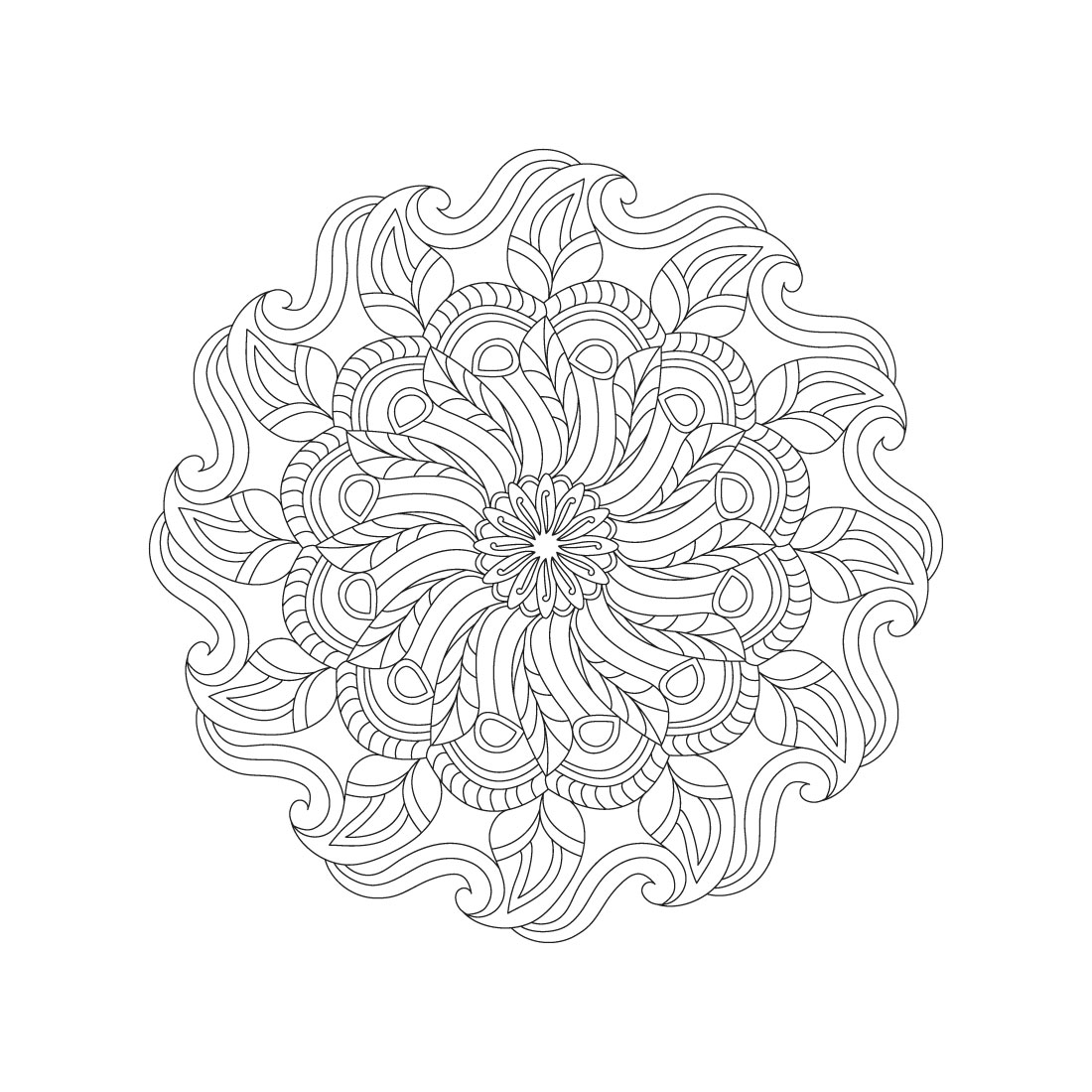 Bundle of 10 Radiant Spirals Mandala Coloring Book Pages preview image.