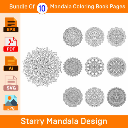 Bundle of 10 Starry Mandala for KDP Coloring Book interior Pages cover image.