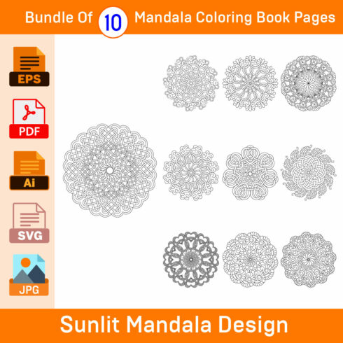 Bundle of 10 Sunlit Mandala for KDP Colouring Book interior Pages cover image.
