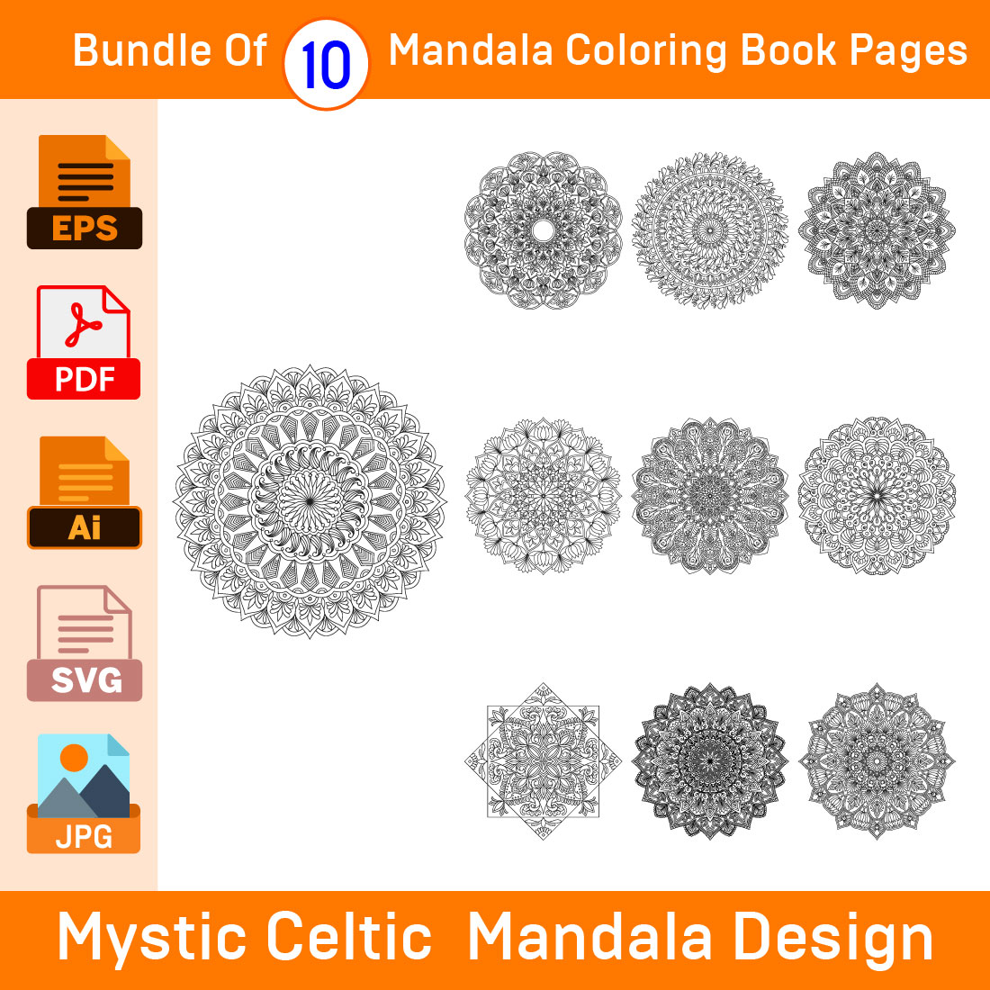 Bundle of 10 Tranquil Gardens Mandala Coloring Book Pages cover image.