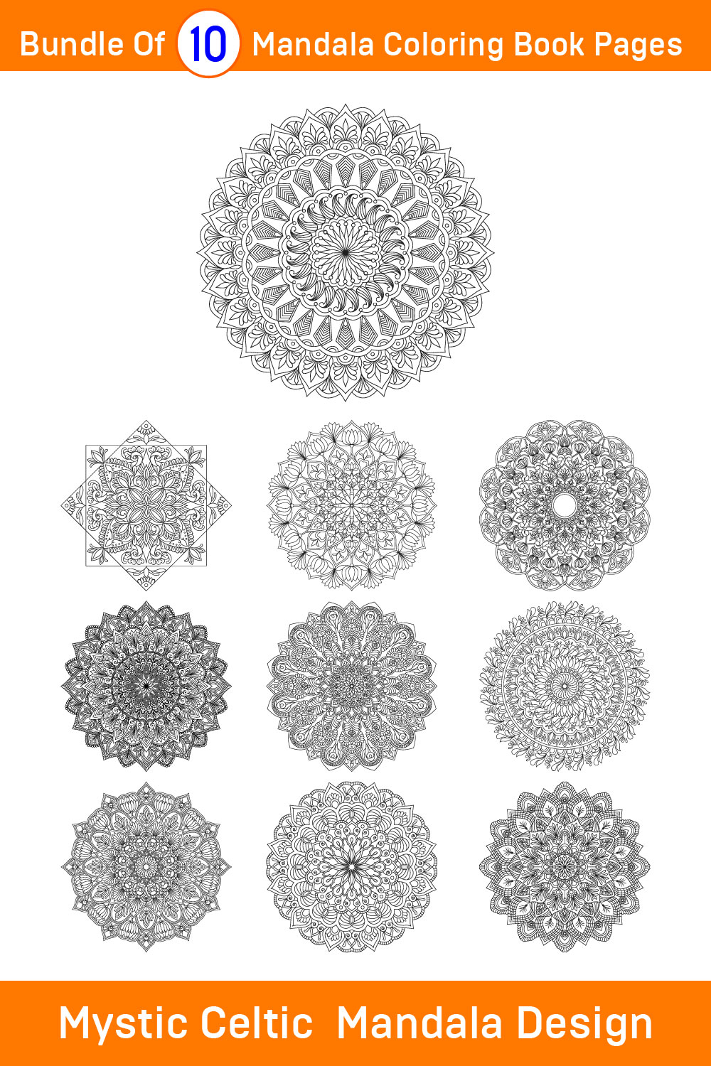 Bundle of 10 Tranquil Gardens Mandala Coloring Book Pages pinterest preview image.