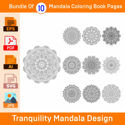 Bundle of 10 Tranquility Mandala for KDP Coloring Book interior Pages cover image.