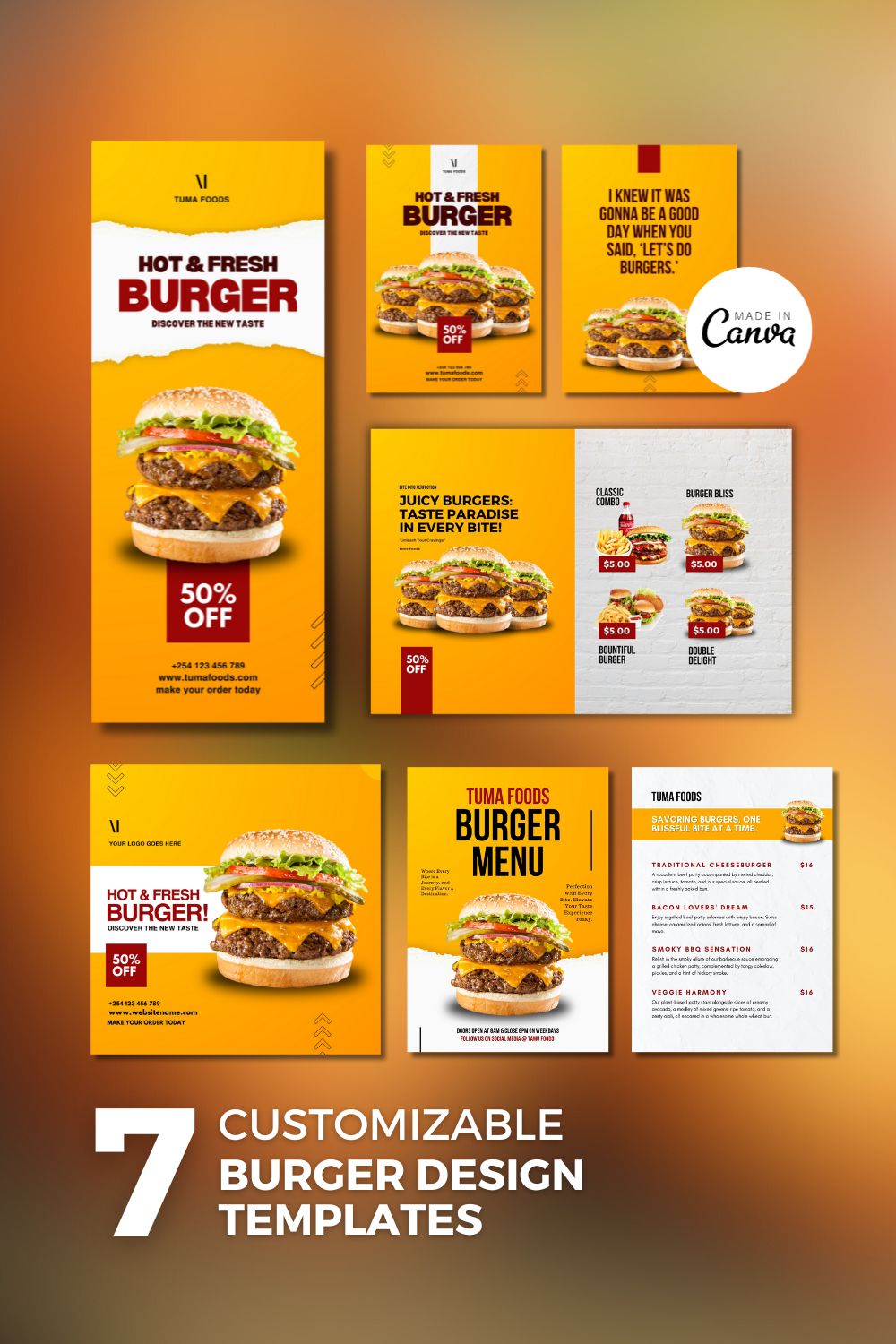 Burger Templates Design Bundle pinterest preview image.