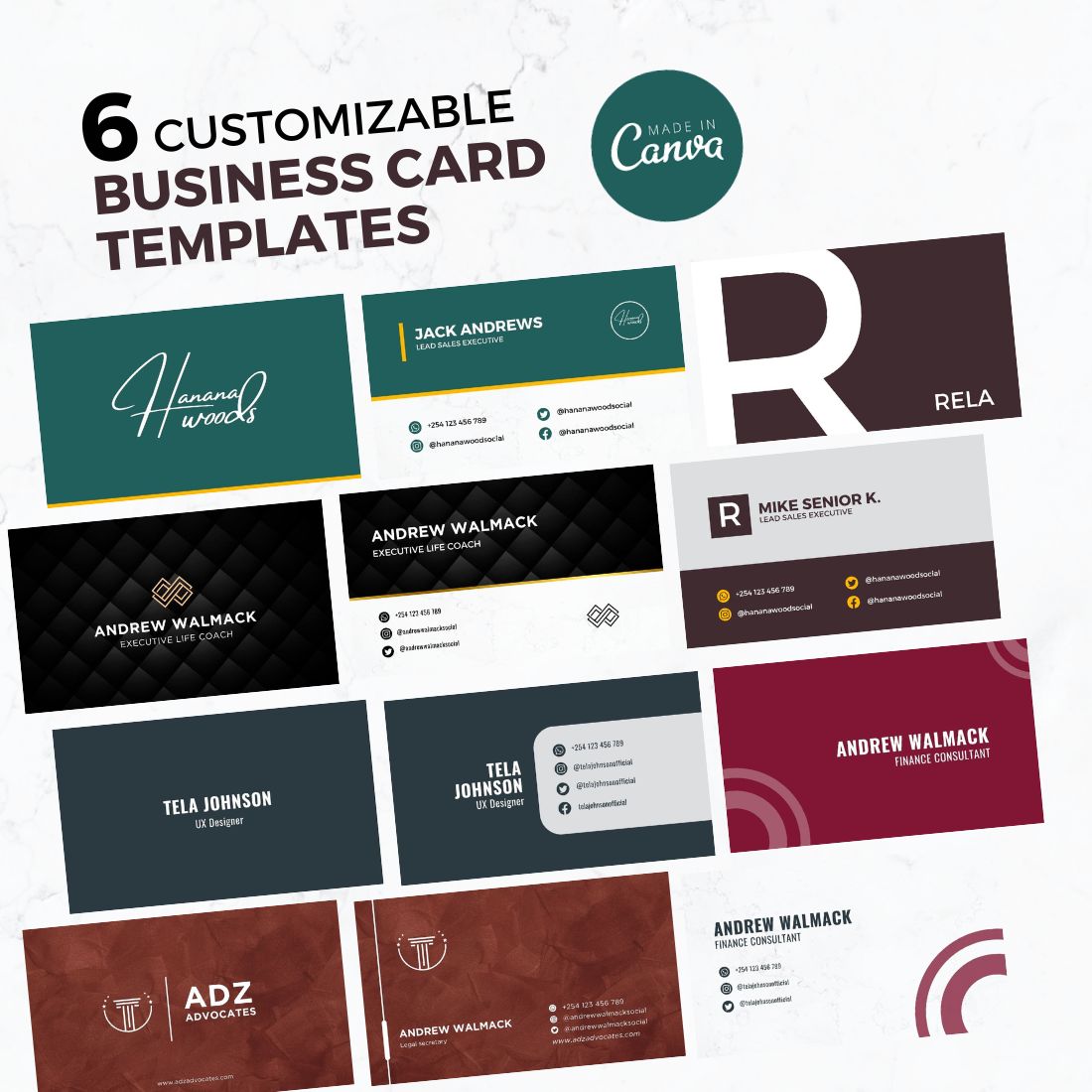 6 Business Card Templates Bundle preview image.