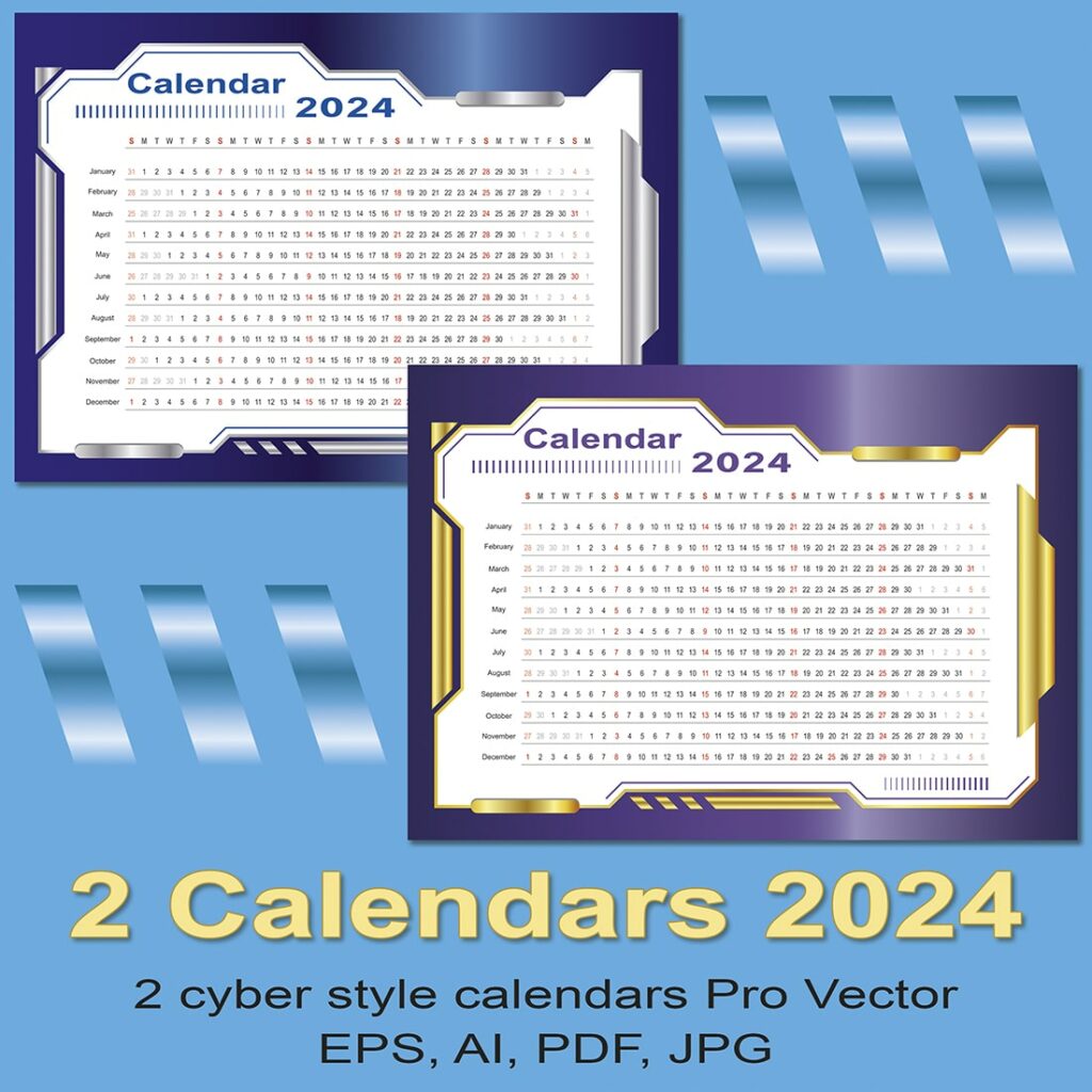 2 Vector Pro Wall Cyber style Calendars_2024 MasterBundles