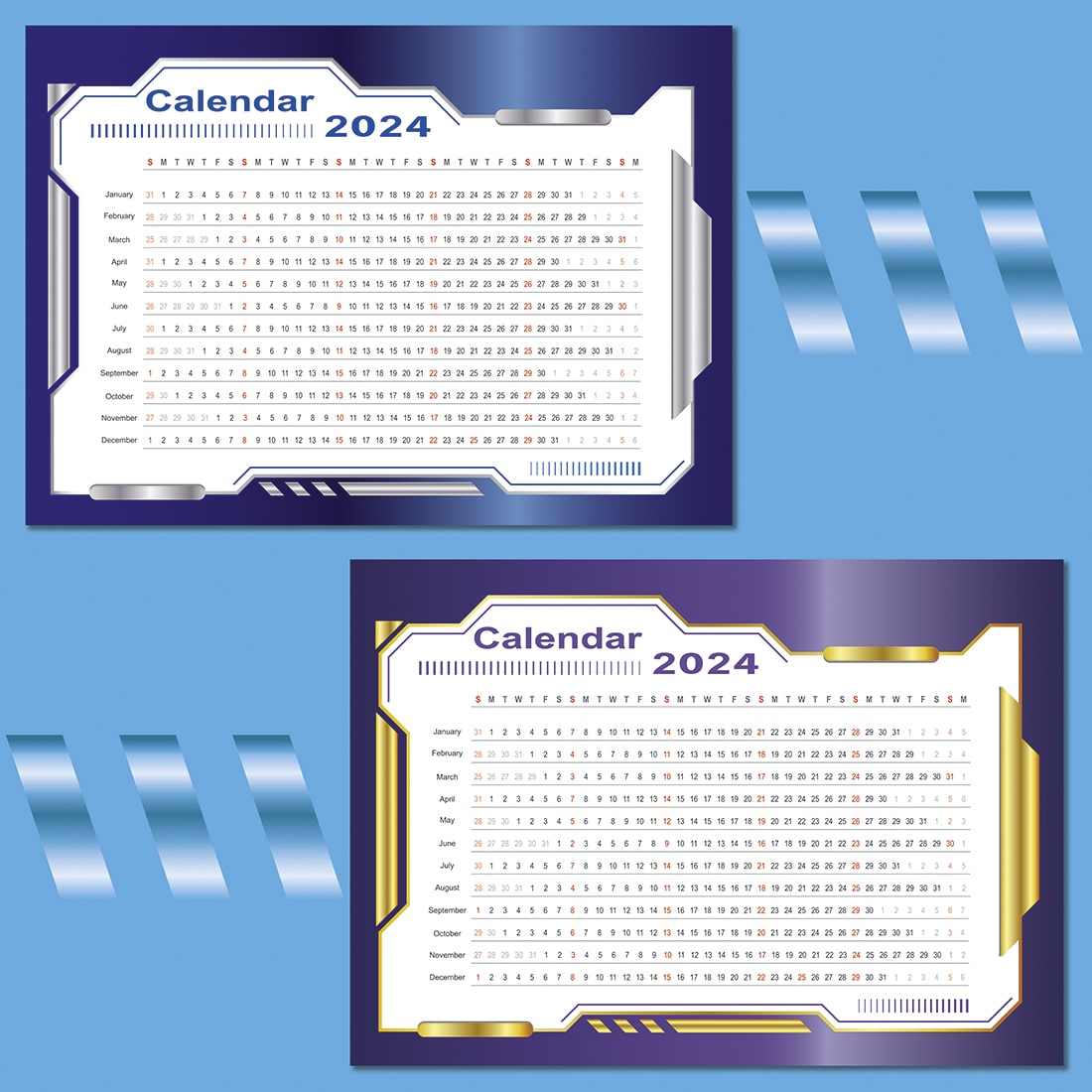 2 Vector Pro Wall Cyber style Calendars_2024 preview image.