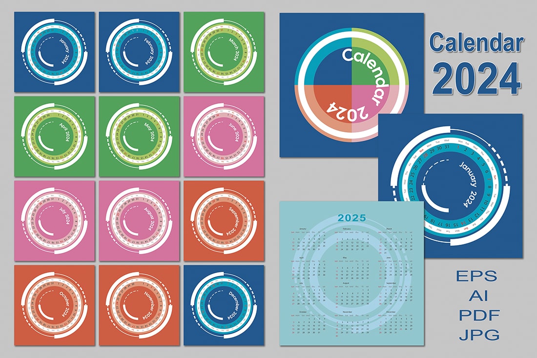 calendar 2024 numbers around the circle editable square pages cover min 663