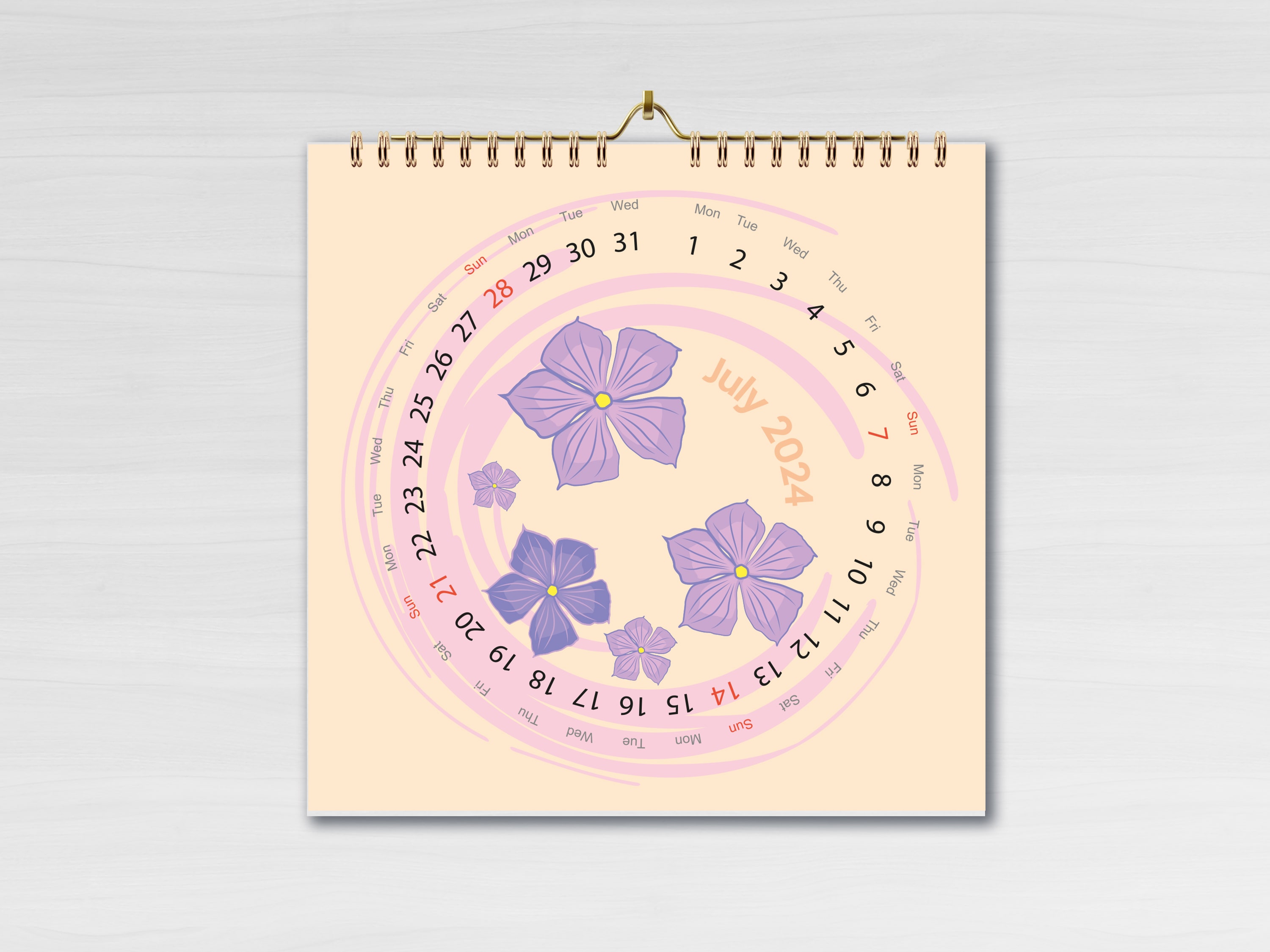 calendar 2024 numbers around the circle floral elements editable square pages 297x297 mm 3 min 806