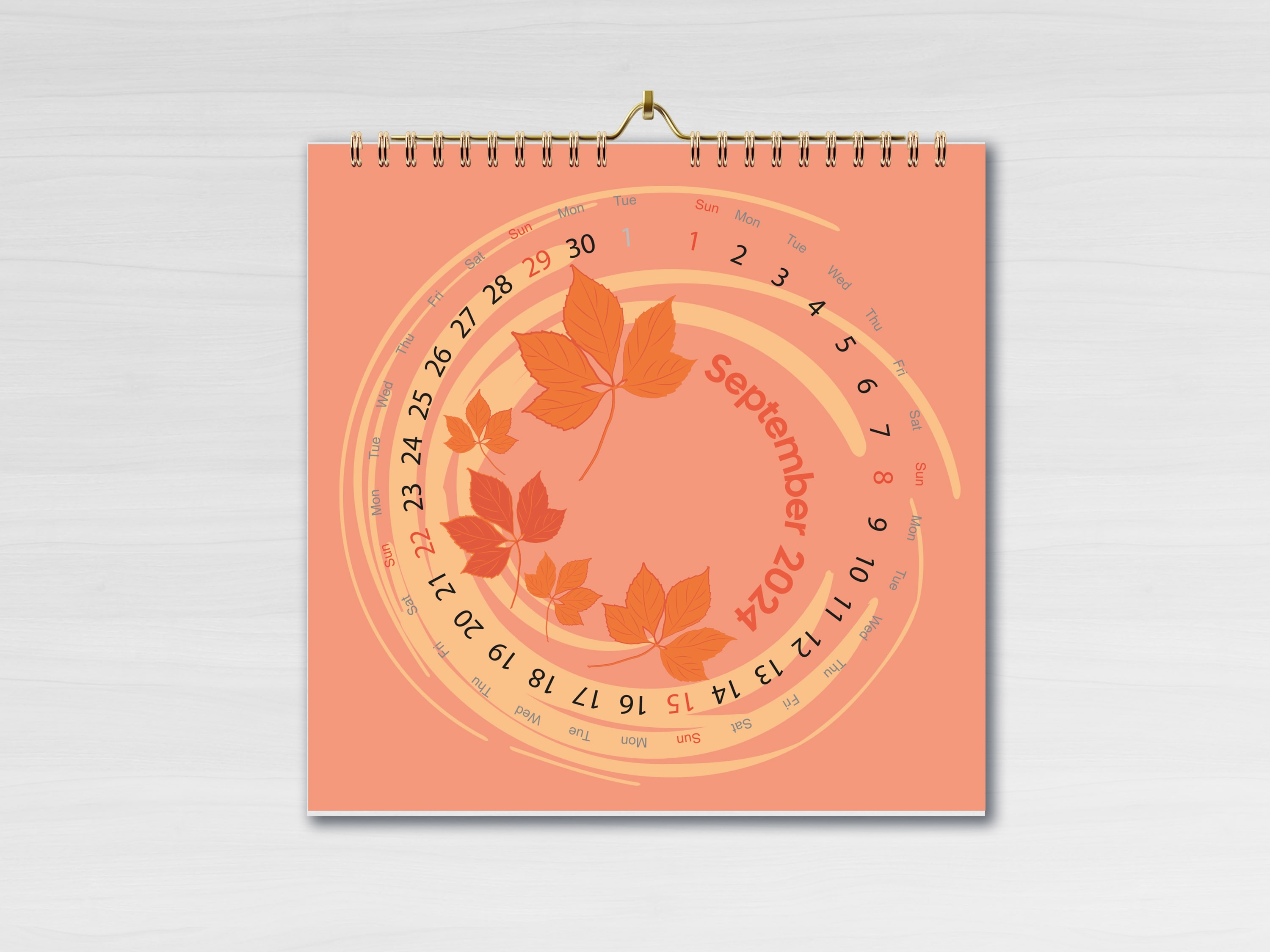 calendar 2024 numbers around the circle floral elements editable square pages 297x297 mm 4 min 356