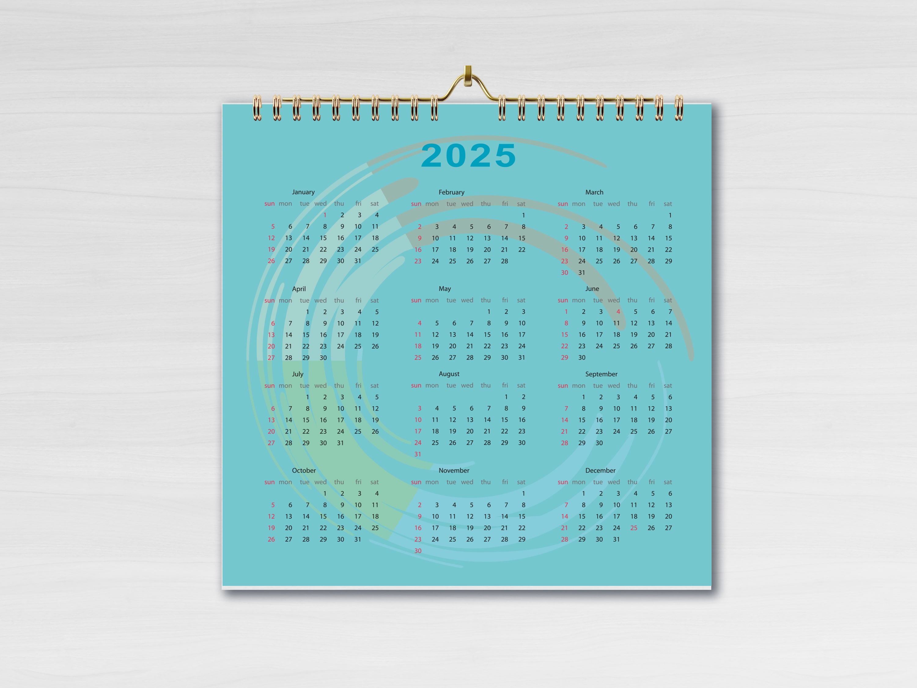 calendar 2024 numbers around the circle floral elements editable square pages 297x297 mm 5 min 877