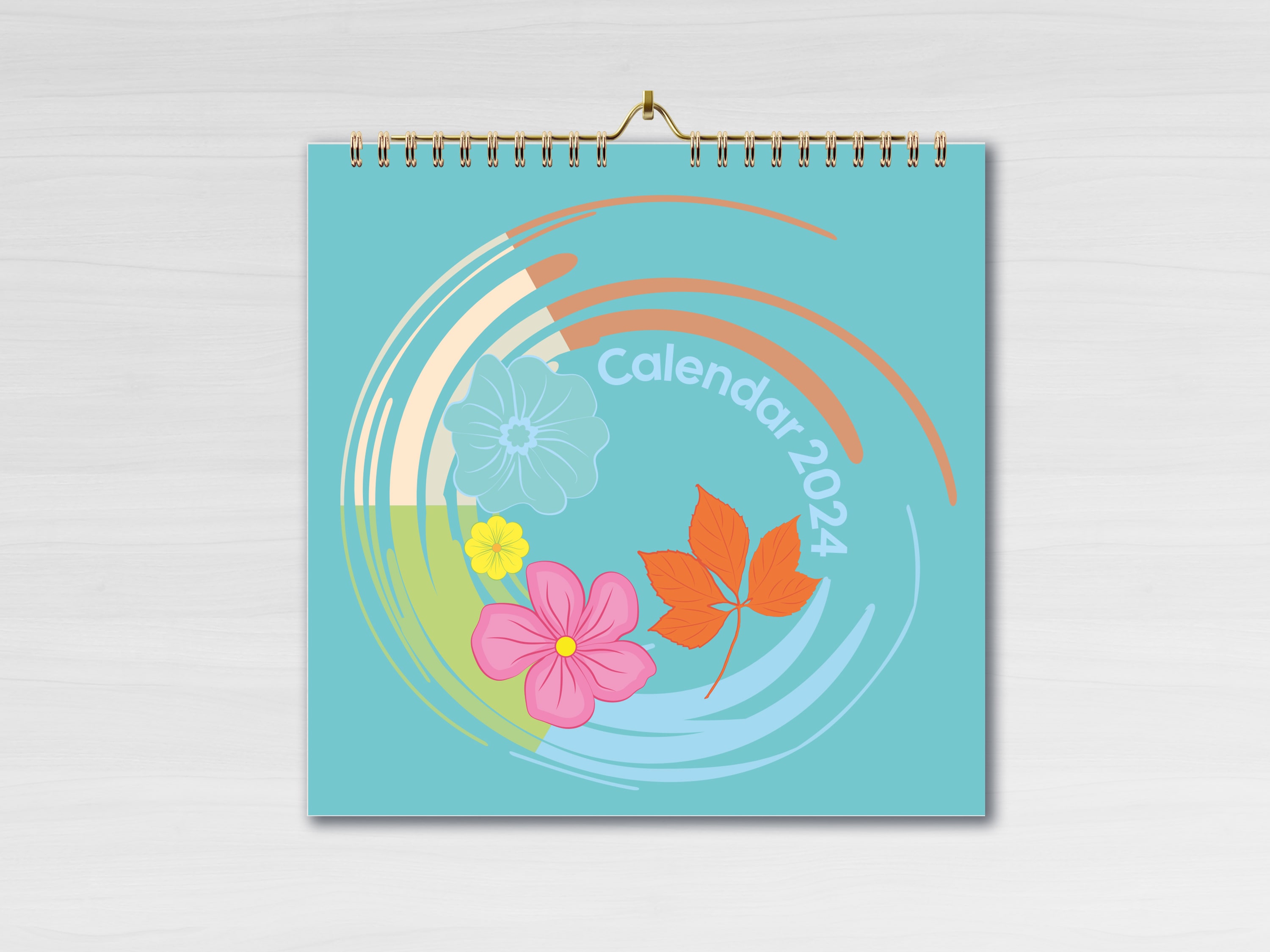 calendar 2024 numbers around the circle floral elements editable square pages 297x297 mm cover1 min 58