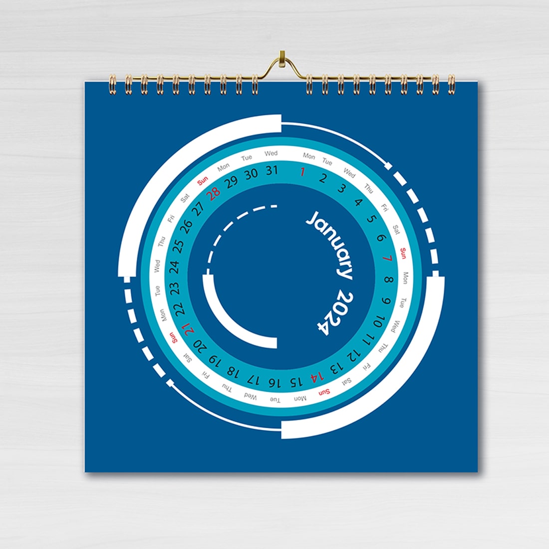 Vector wall calendar_2024 with numbers placed around the circle preview image.