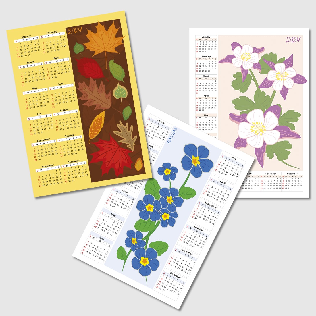 3 Wall Vector Floral Calendars_2024_vertical preview image.