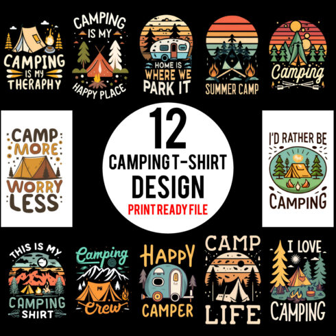 Camping T-shirt Design Bundle cover image.