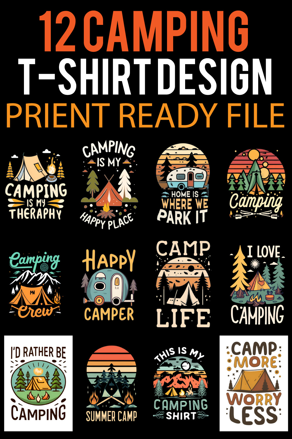 Camping T-shirt Design Bundle pinterest preview image.