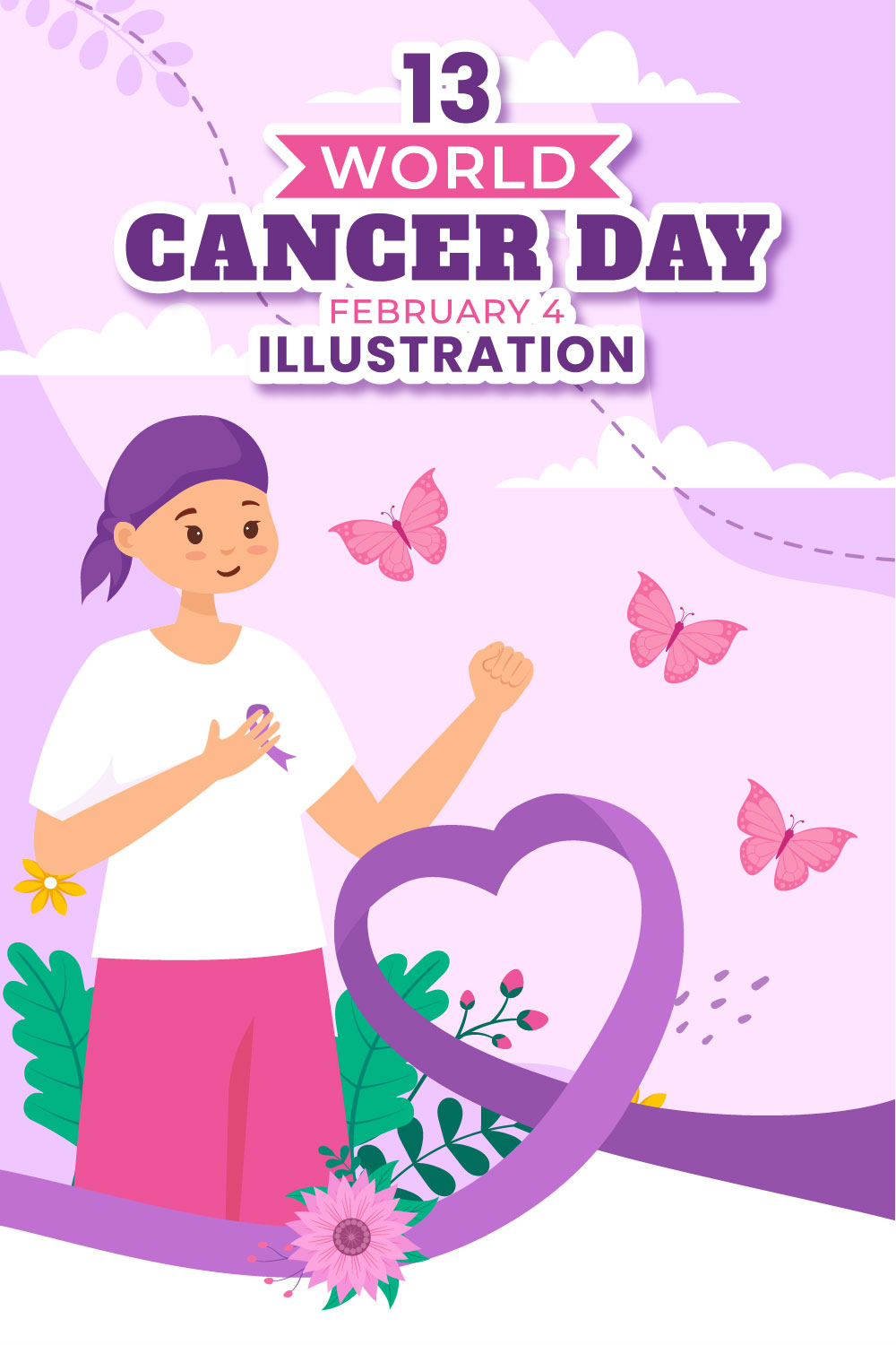 13 World Cancer Day Illustration pinterest preview image.