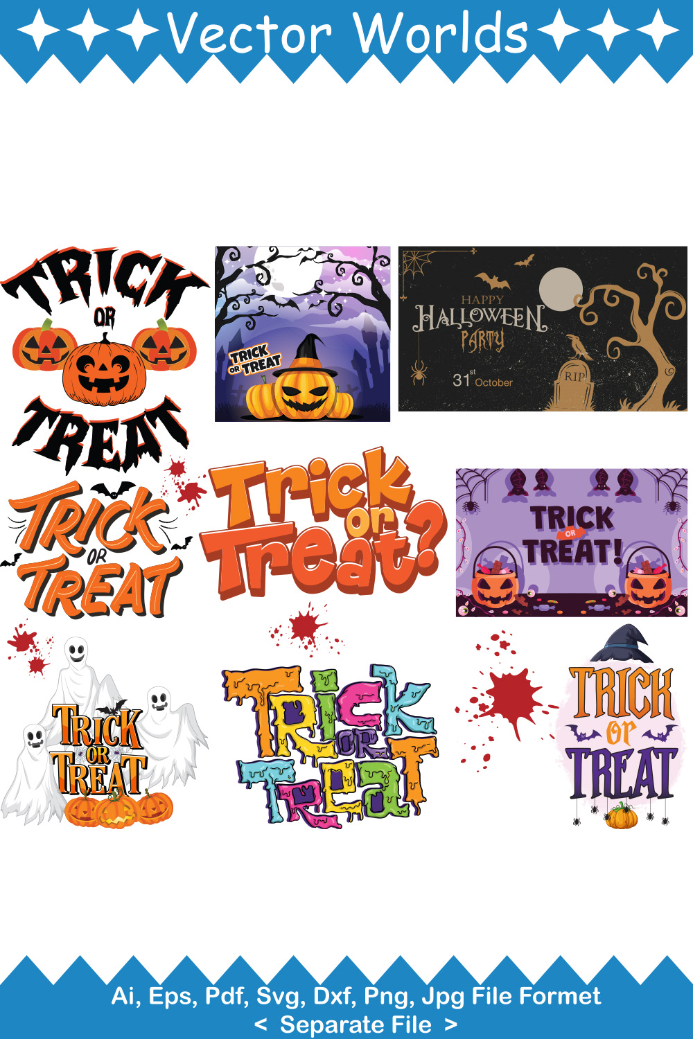 Trick Or Treat SVG Vector Design pinterest preview image.