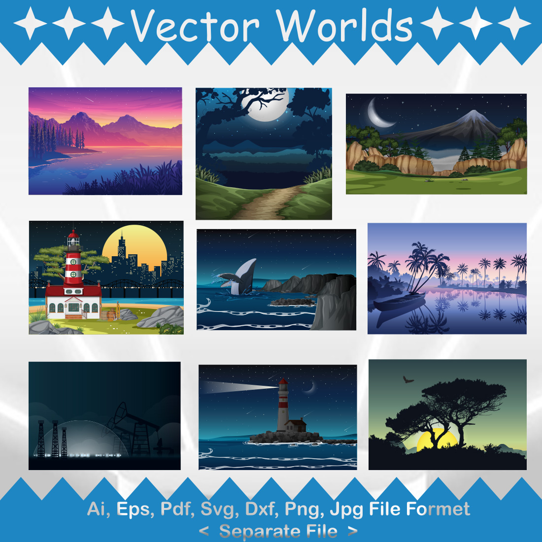 Night Scenery SVG Vector Design preview image.