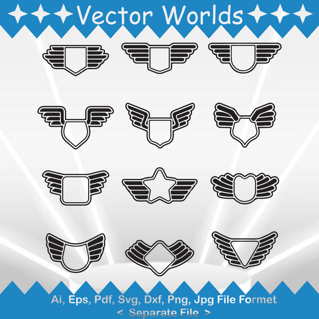 Wings Badge SVG Vector Design preview image.