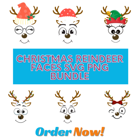 Christmas Reindeer Faces SVG PNG Bundle, Girl Reindeer SVG, Boy Reindeer Svg, Christmas cover image.